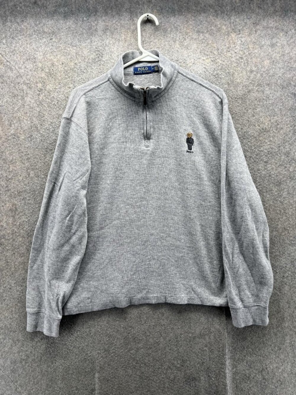 Polo Ralph Lauren Sweatshirt Mens Medium Gray 1/4 Zip Pullover Polo Bear Tuxedo